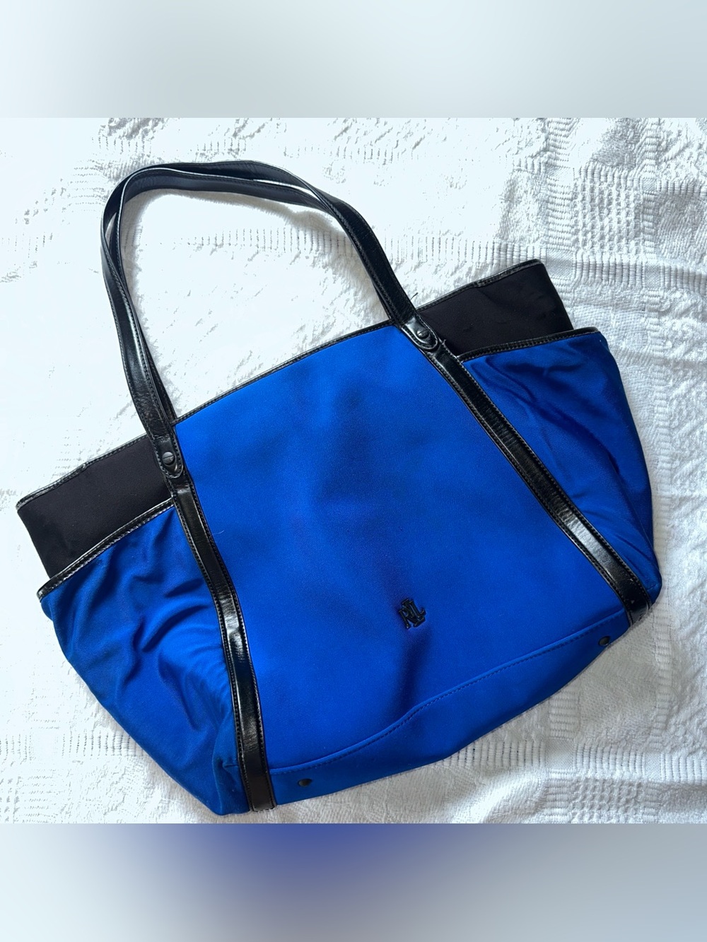 Lauren Ralph Lauren large blue fabric zip tote bag *has flaws travel bag Y2K 90s
